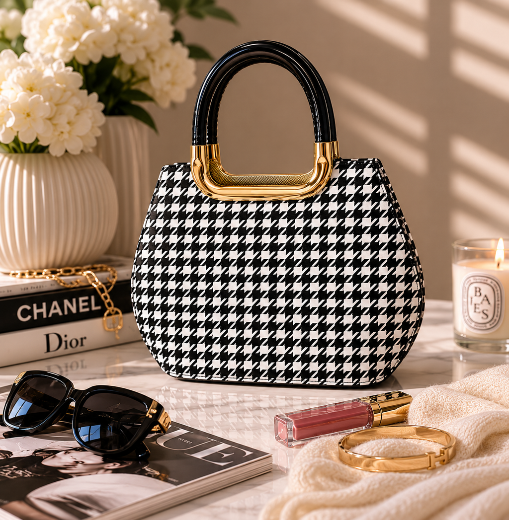 Sac rigide au motif pied de poule