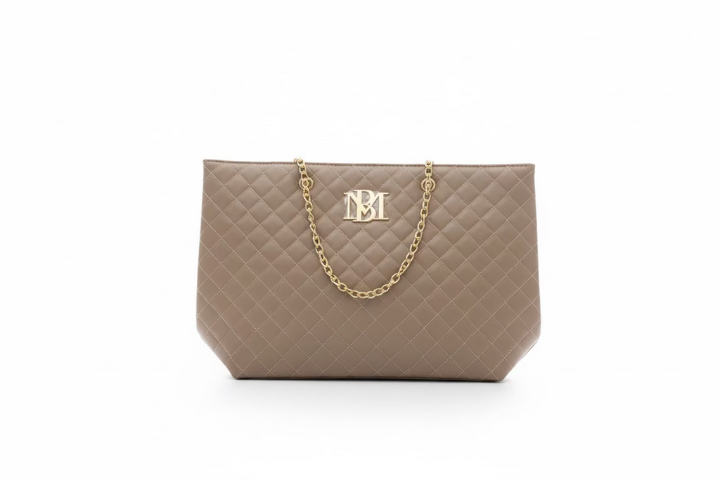 Sac cabas Badgley Mischka matelassé taupe – détails dorés