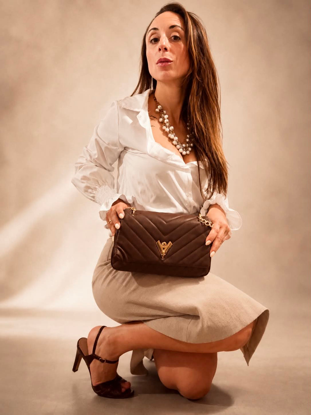 Sac Valentino Orlandi cross bag brun
