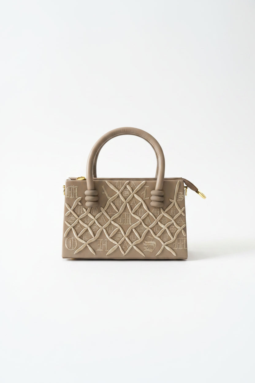 Sac rigide taupe au motifs asiatique